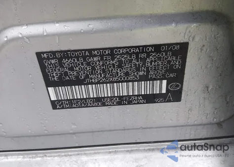 2008 Lexus Is F z USA, uszkodzony, nr VIN JTHBP262X85000853